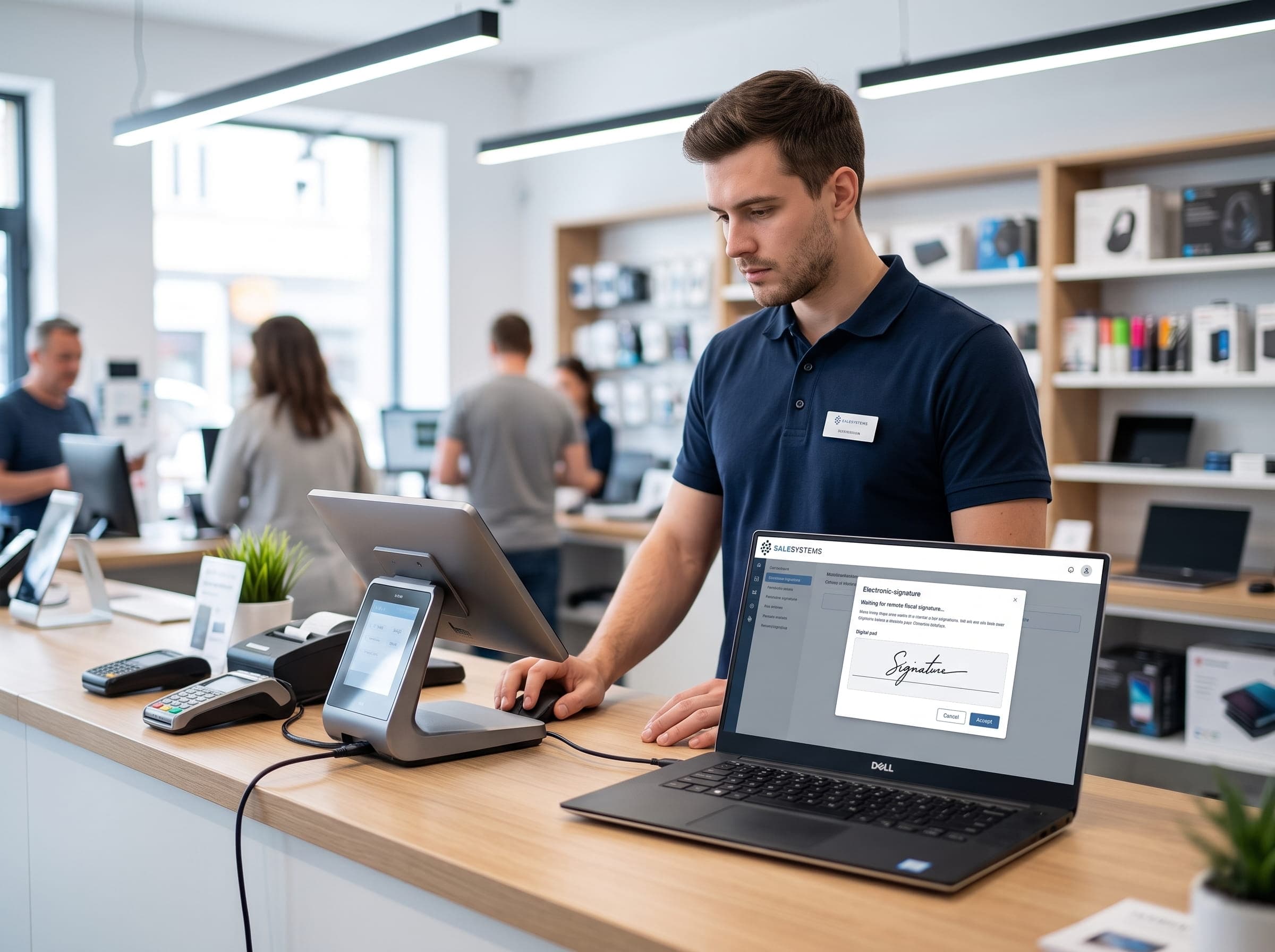 Serwisant konfigurujący fiskalizację online urządzenia z użyciem podpisu elektronicznego