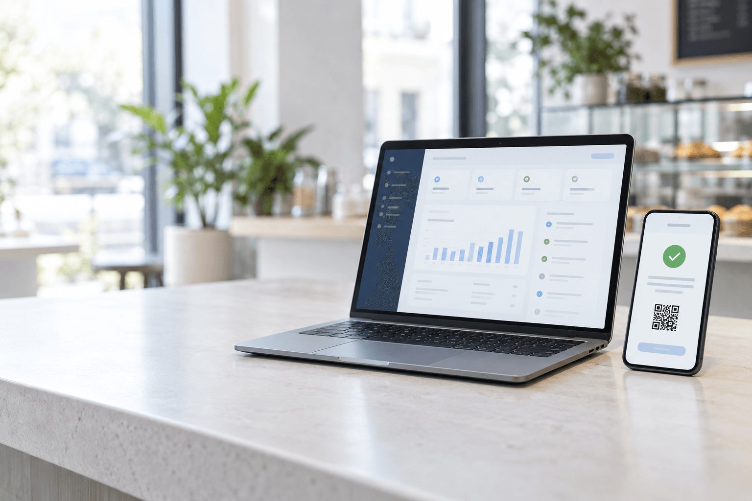 System sprzedaży na laptopie i e-paragon na telefonie